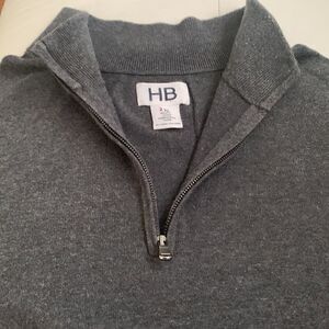 HB Cotton Gray 1/4 Zip Front Mock Neck Sweater Pullover Size 2XL